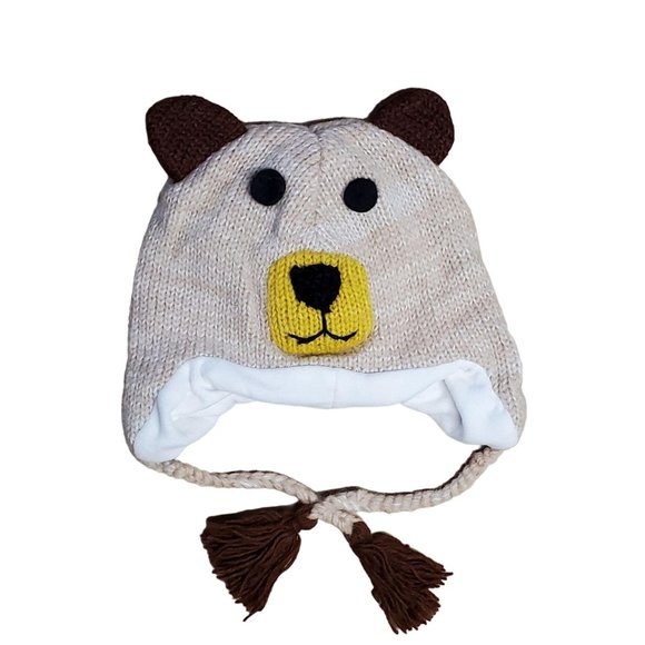 Wool Hat Bear Design One Size Light Brown - Picture 2 of 5